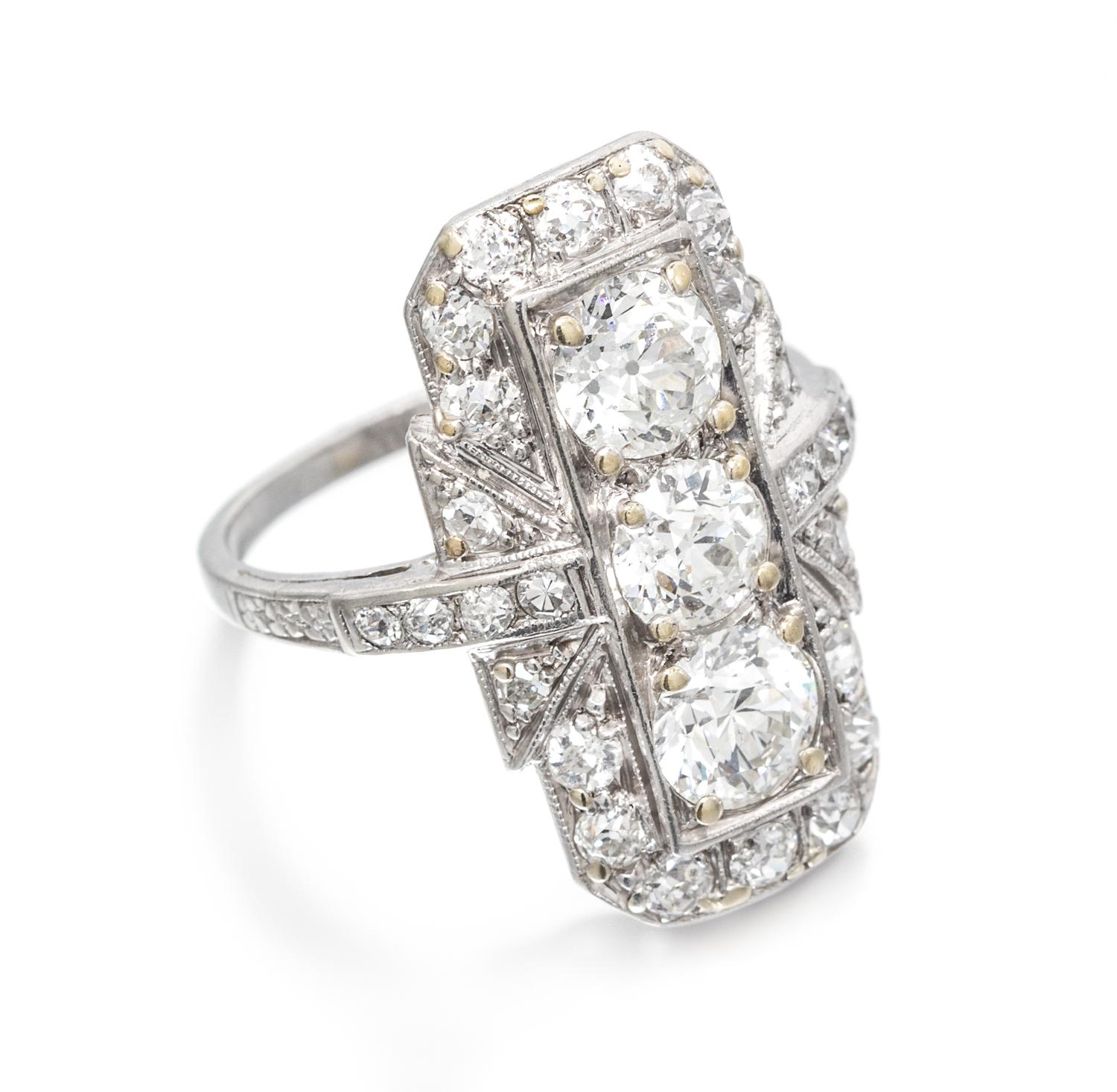 An Art Deco Platinum and Diamond Ring, 4.40 dwts.