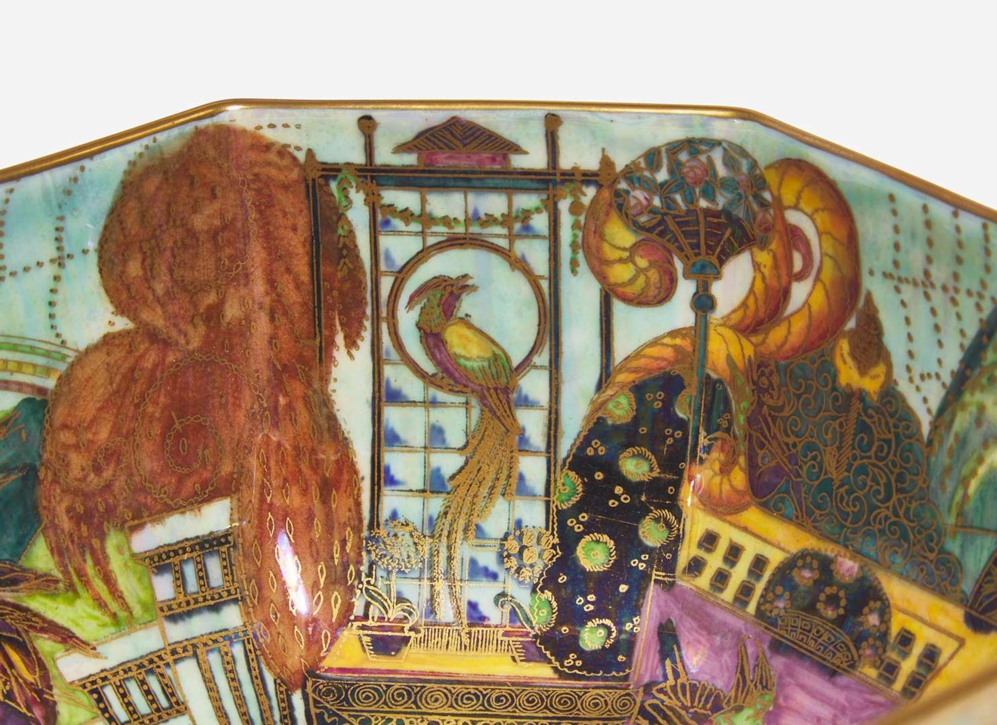 A Wedgwood Black Fairyland Lustre "Dana" Pattern Octagonal Bowl, UK, 1920s