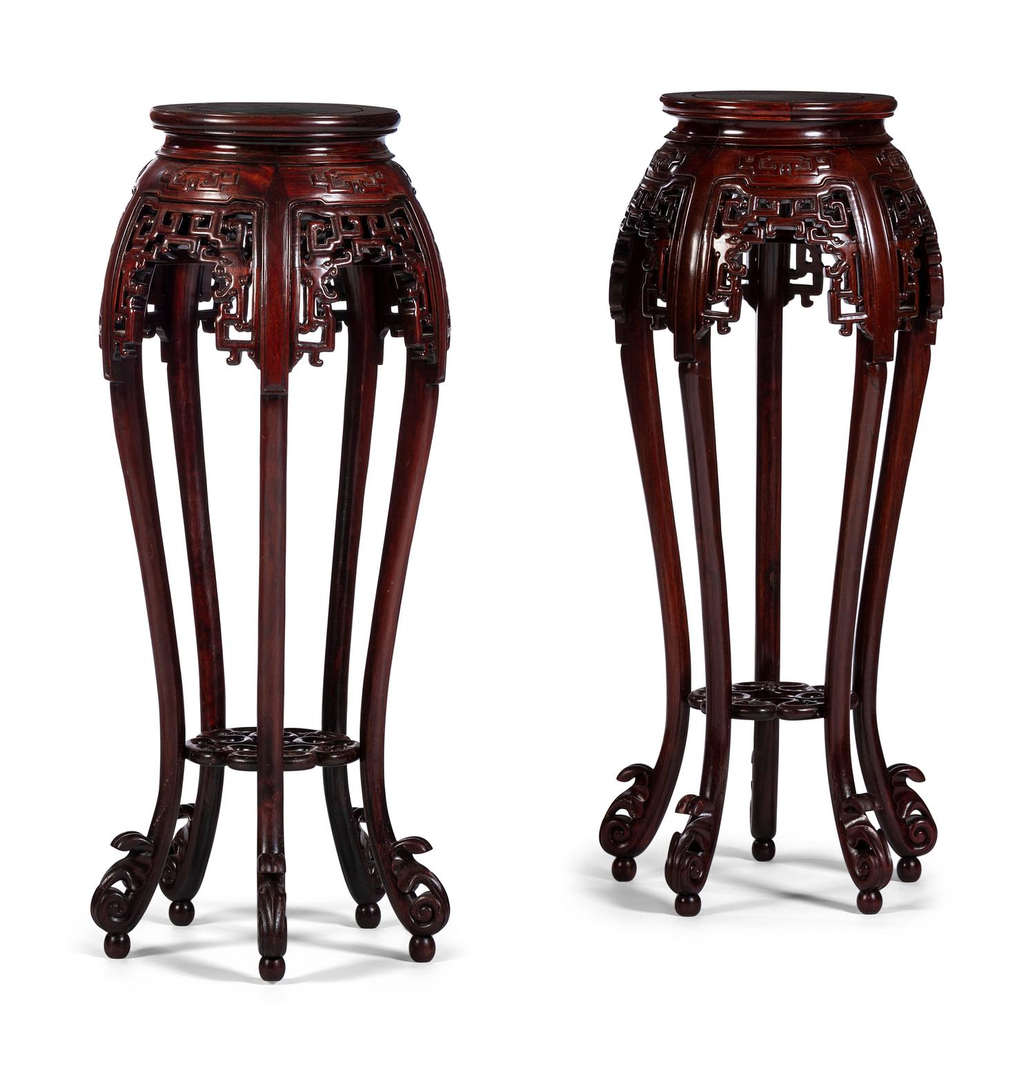 Two Carved Hardwood Fern Stands