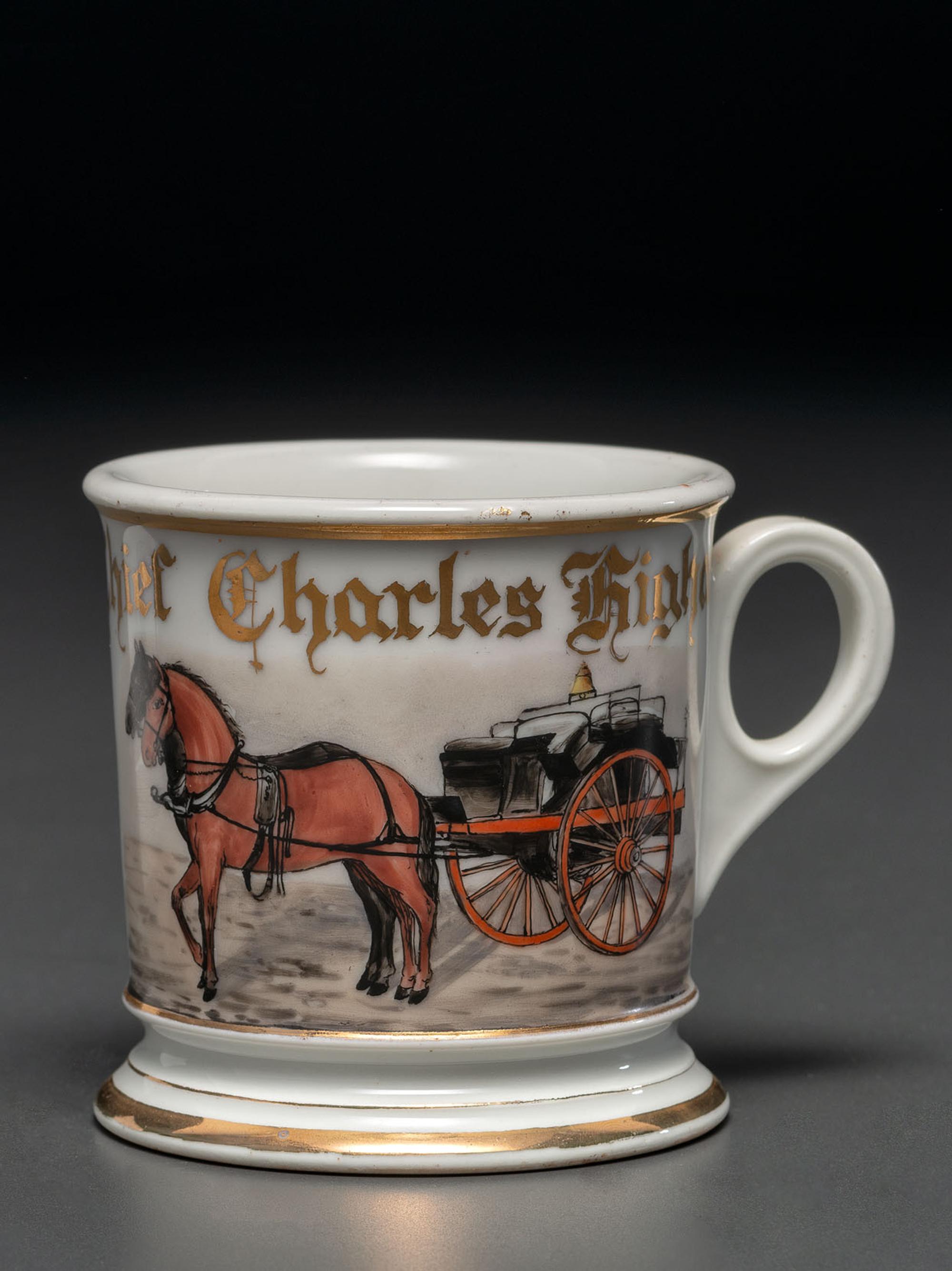 A Fire Chief's Porcelain Occupational Shaving Mug Belonging to Charles Higham
