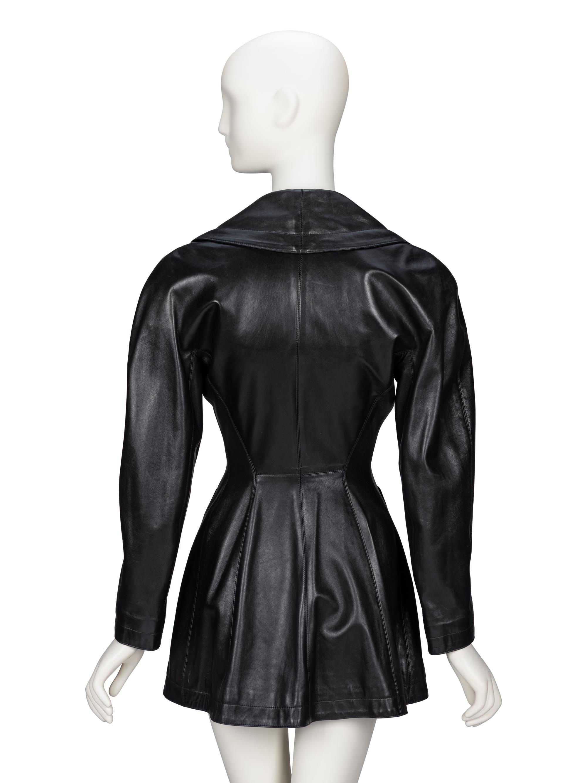 Alaïa, Black Leather Peplum Jacket, 1980s