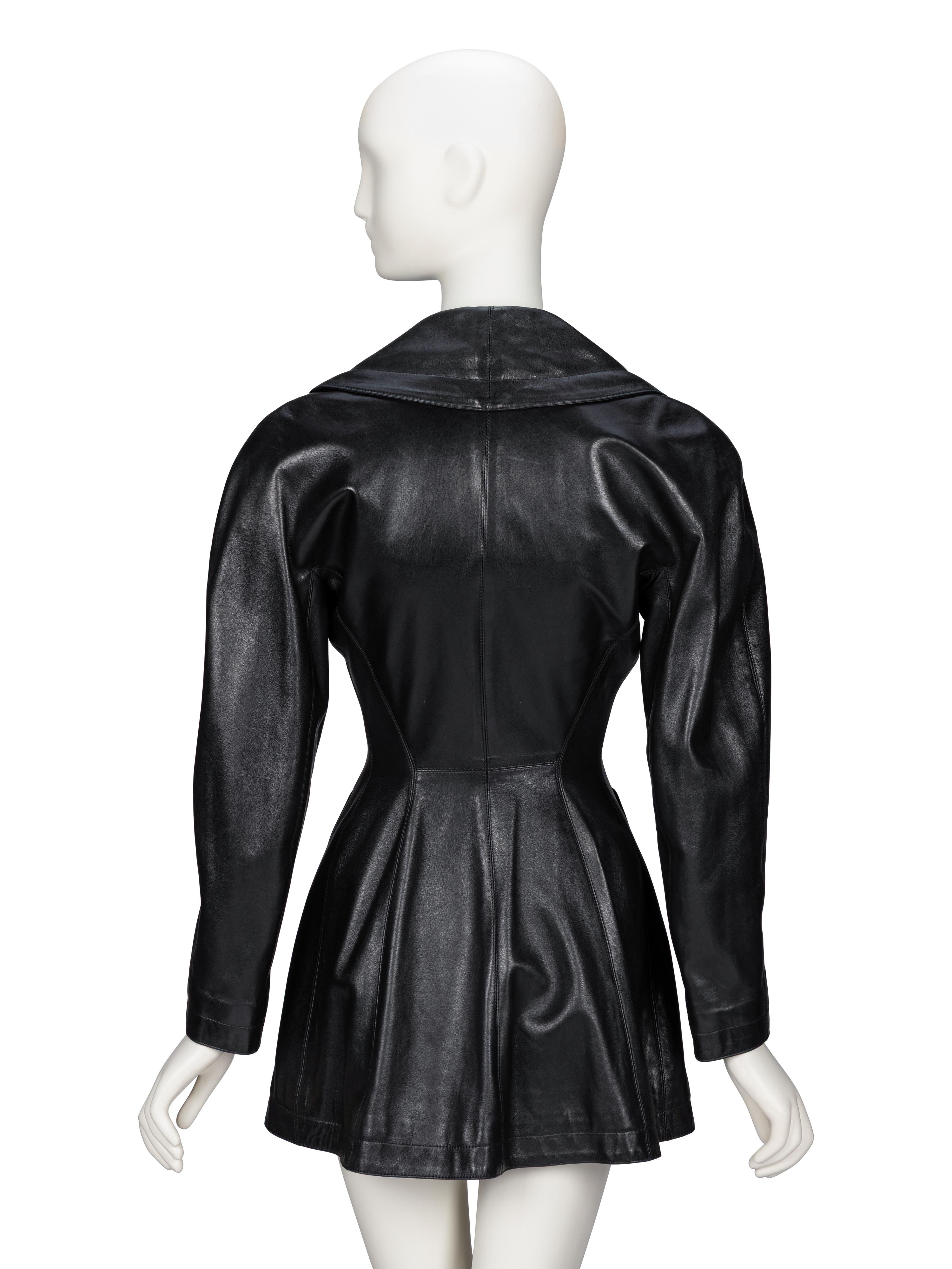 Alaïa, Black Leather Peplum Jacket, 1980s