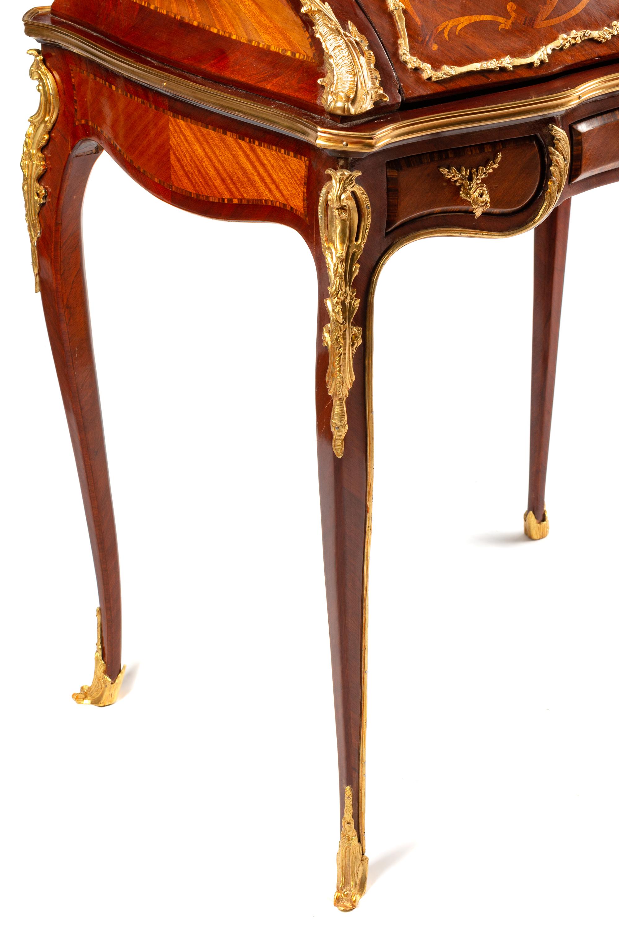 A Louis XV Style Gilt Bronze Mounted Marquetry Bureau de Dame