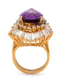 An 18 Karat Yellow Gold, Amethyst and Diamond Ring,