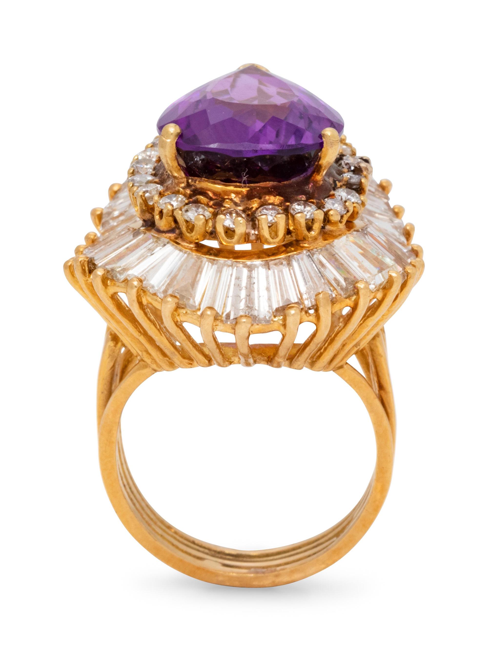 An 18 Karat Yellow Gold, Amethyst and Diamond Ring,