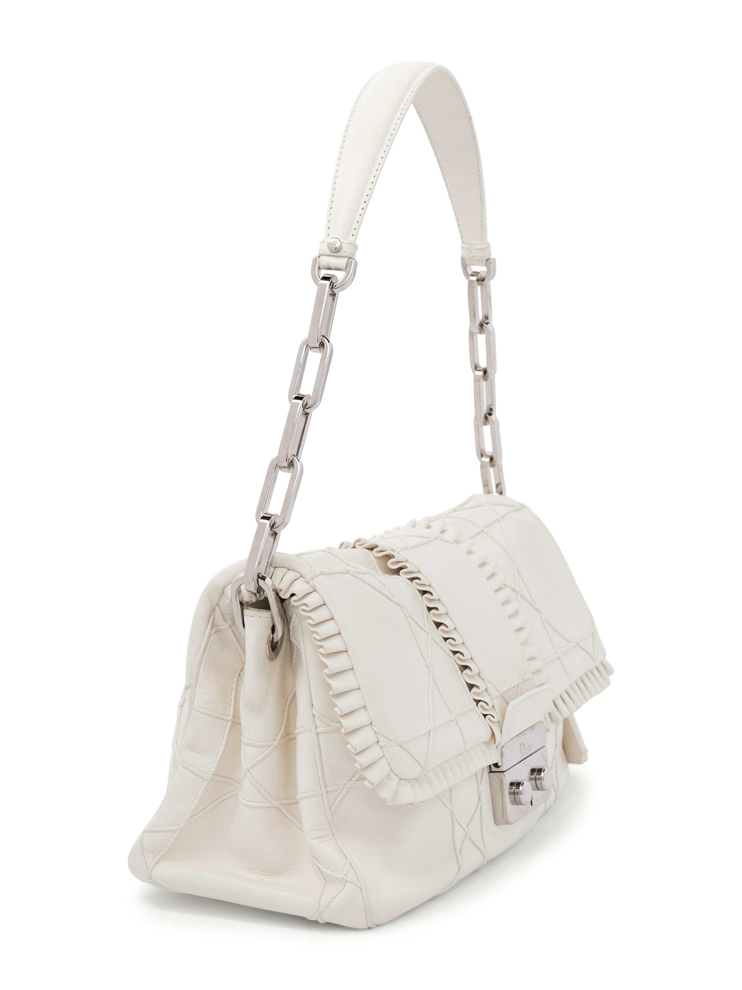 Christian Dior White Ruffle Flap Bag, 2009