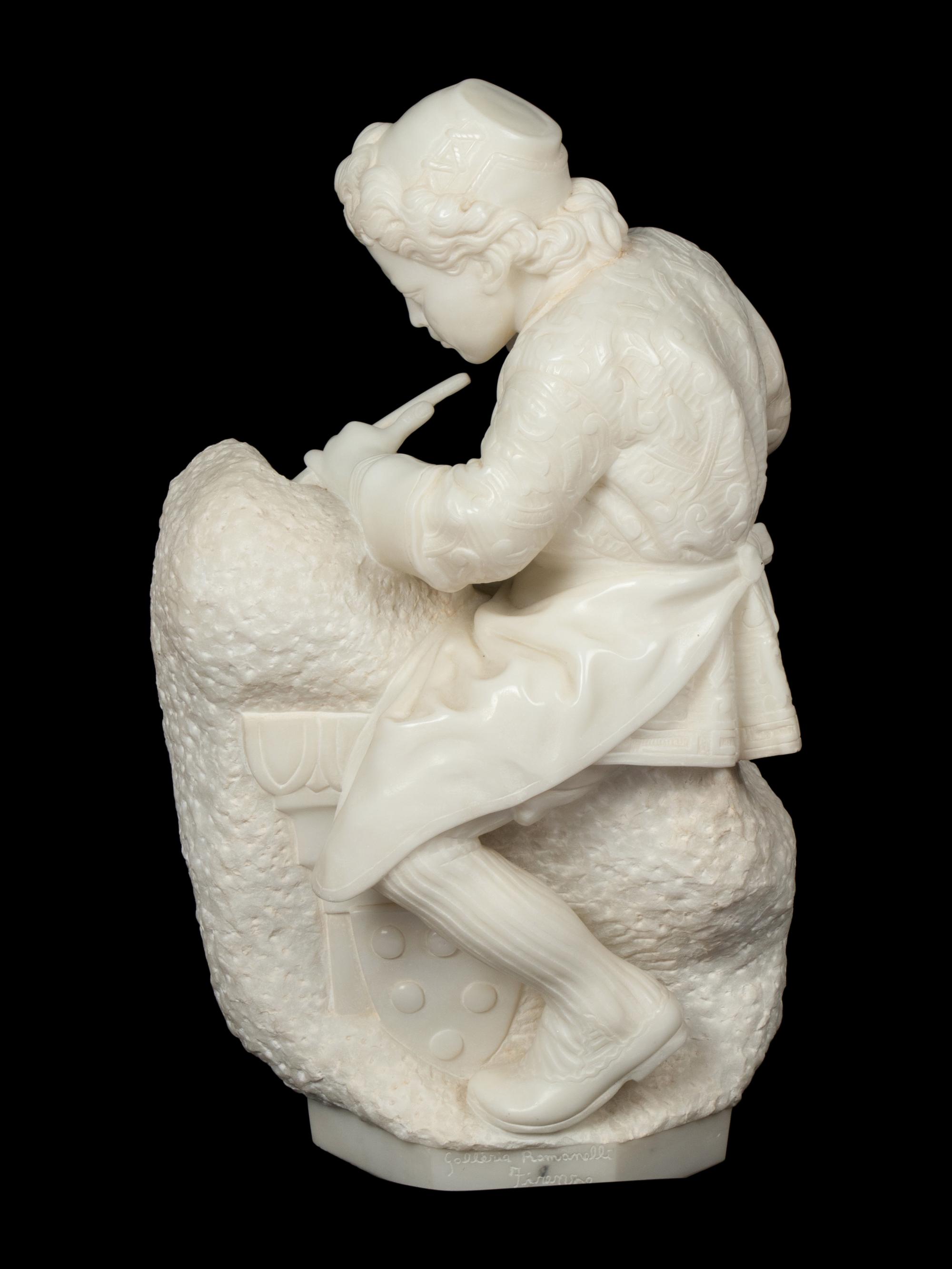 An Italian Carved Marble Sculpture of Young Michelangelo