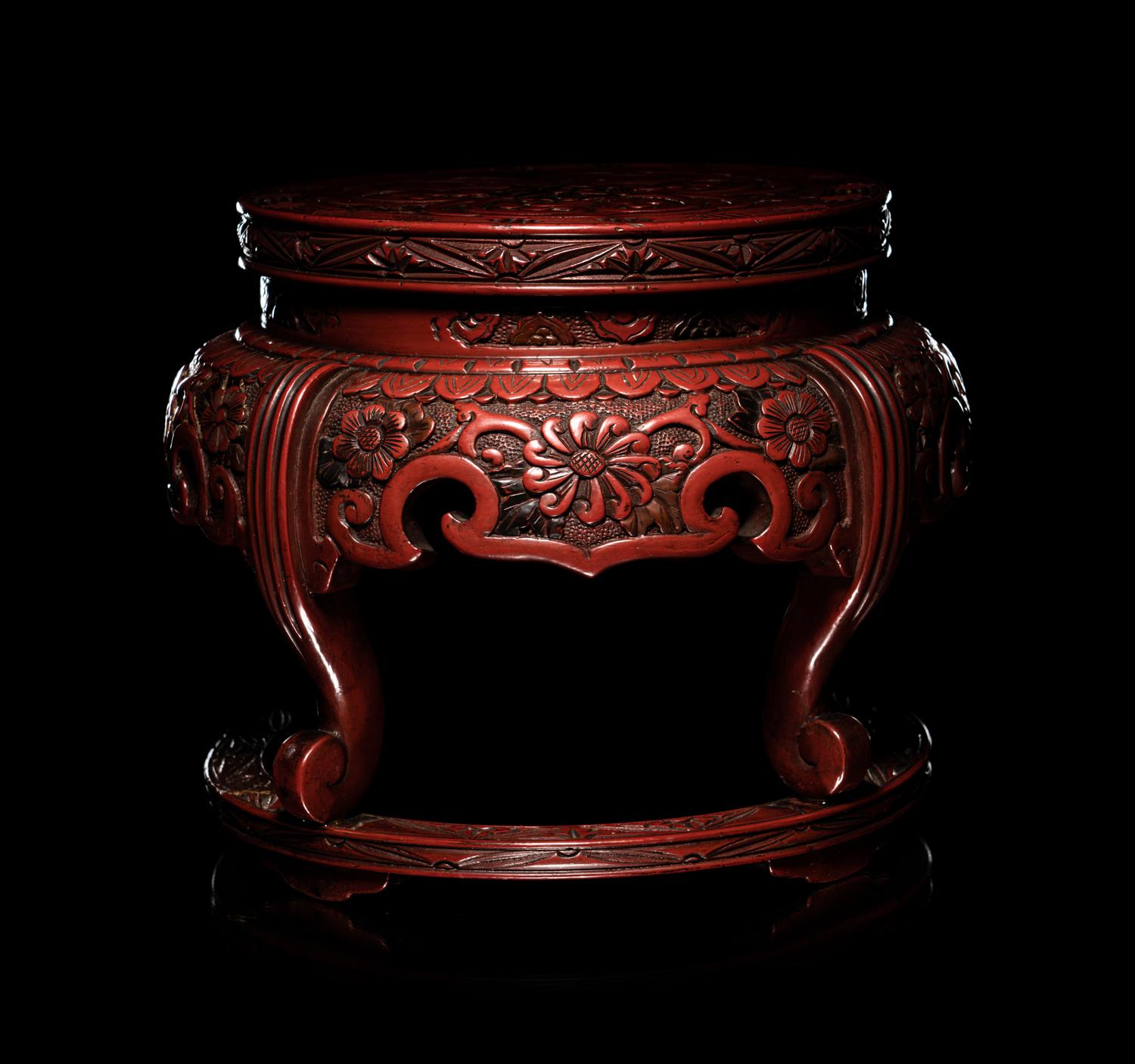 A Pair of Japanese Carved Cinnabar Lacquer Stands