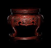 A Pair of Japanese Carved Cinnabar Lacquer Stands