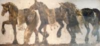 A Color Print of Three Horses Height 21 1/2 x width 47 1/2 inches.