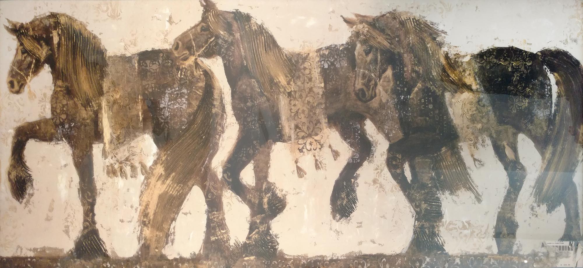 A Color Print of Three Horses Height 21 1/2 x width 47 1/2 inches.