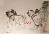 A Color Print of Carriage Horses Height 11 x width 15 inches. — 19th Century