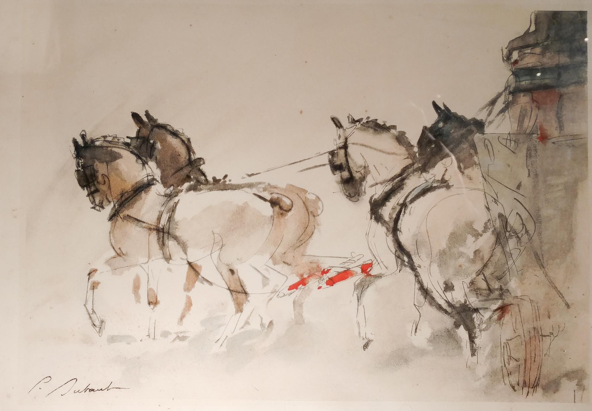 A Color Print of Carriage Horses Height 11 x width 15 inches. — 19th Century