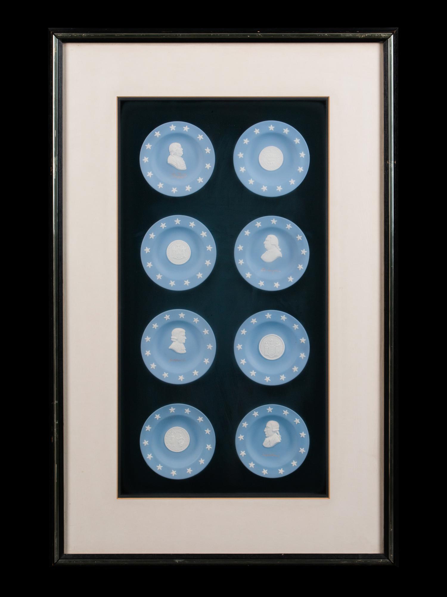 Two Framed Collections of Wedgwood Blue and White Jasperware Cameos