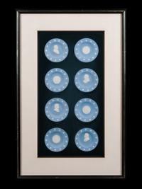 Two Framed Collections of Wedgwood Blue and White Jasperware Cameos
