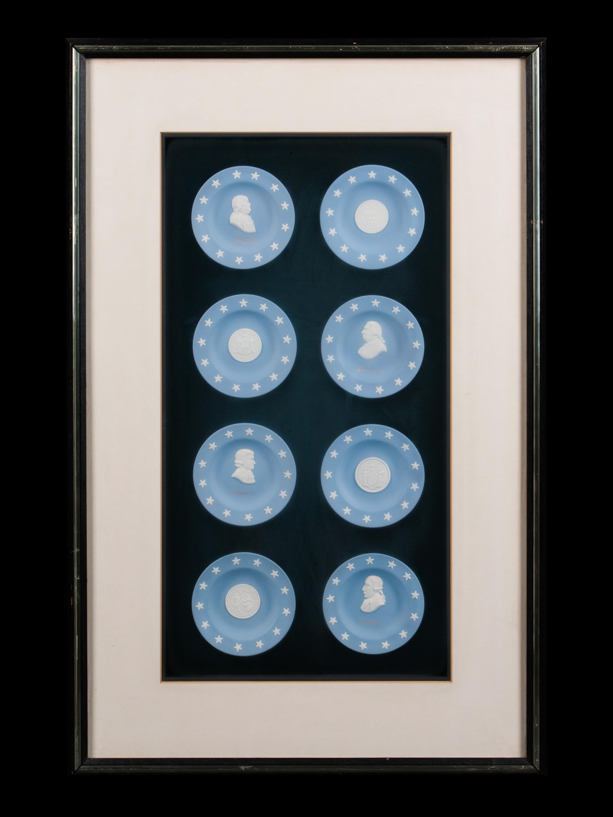 Two Framed Collections of Wedgwood Blue and White Jasperware Cameos