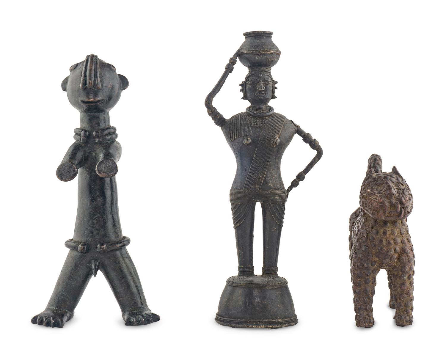 Three African Metal Figures Including a Leopard