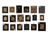 A Collection of Eighteen Silhouettes and Portrait Miniatures in Black Frames