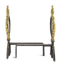 A Pair of Gothic Style Brass and Steel Andirons