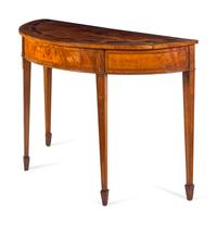 A George III Satinwood and Marquetry Demilune Table
