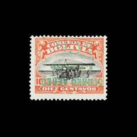 [SURCHARGE ERROR] BOLIVIA. Airmail. 1930. 5c on 10c. Vermillion & Black with Green Surcharge, (#C19a), Inverted Surcharge