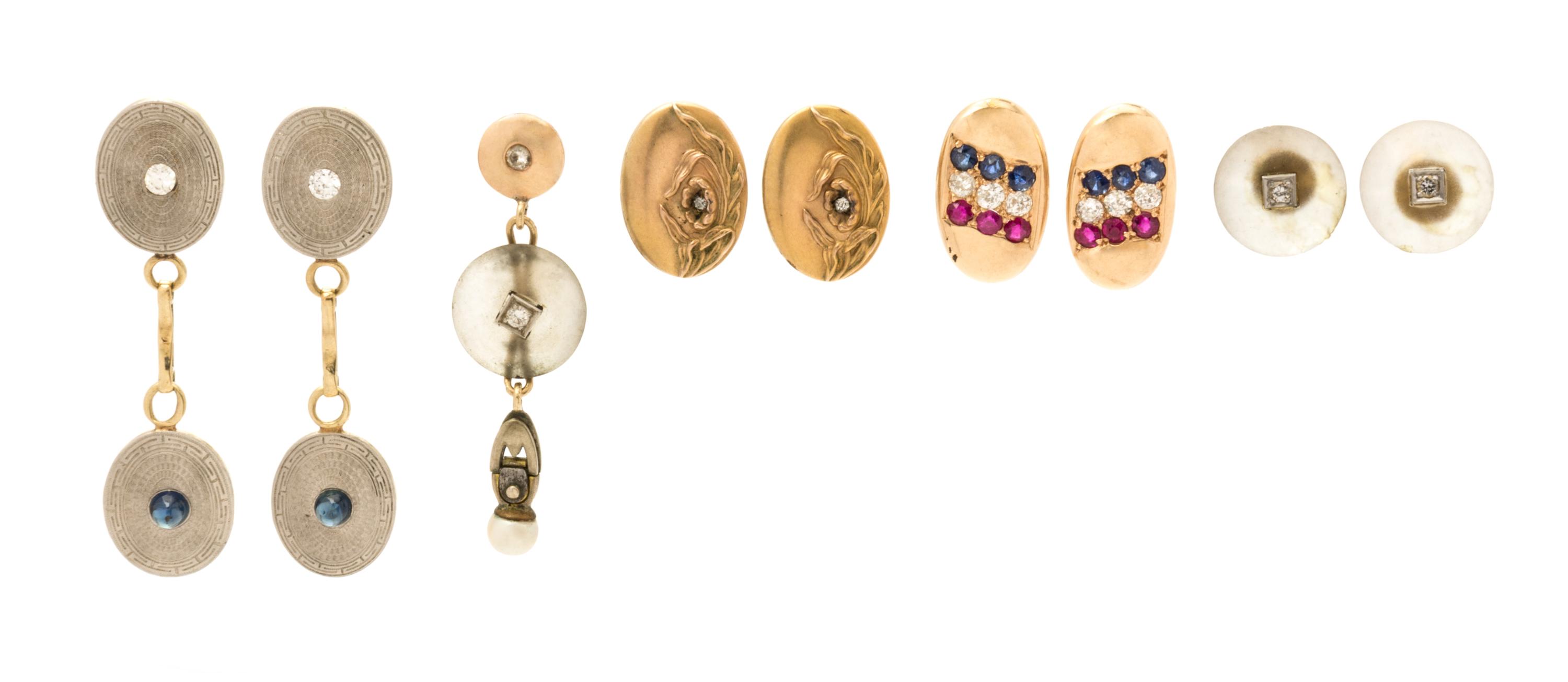 A Collection of Gold, Gold-filled, Platinum and Multigem Converted Cufflinks Earrings, 16.50 dwts.