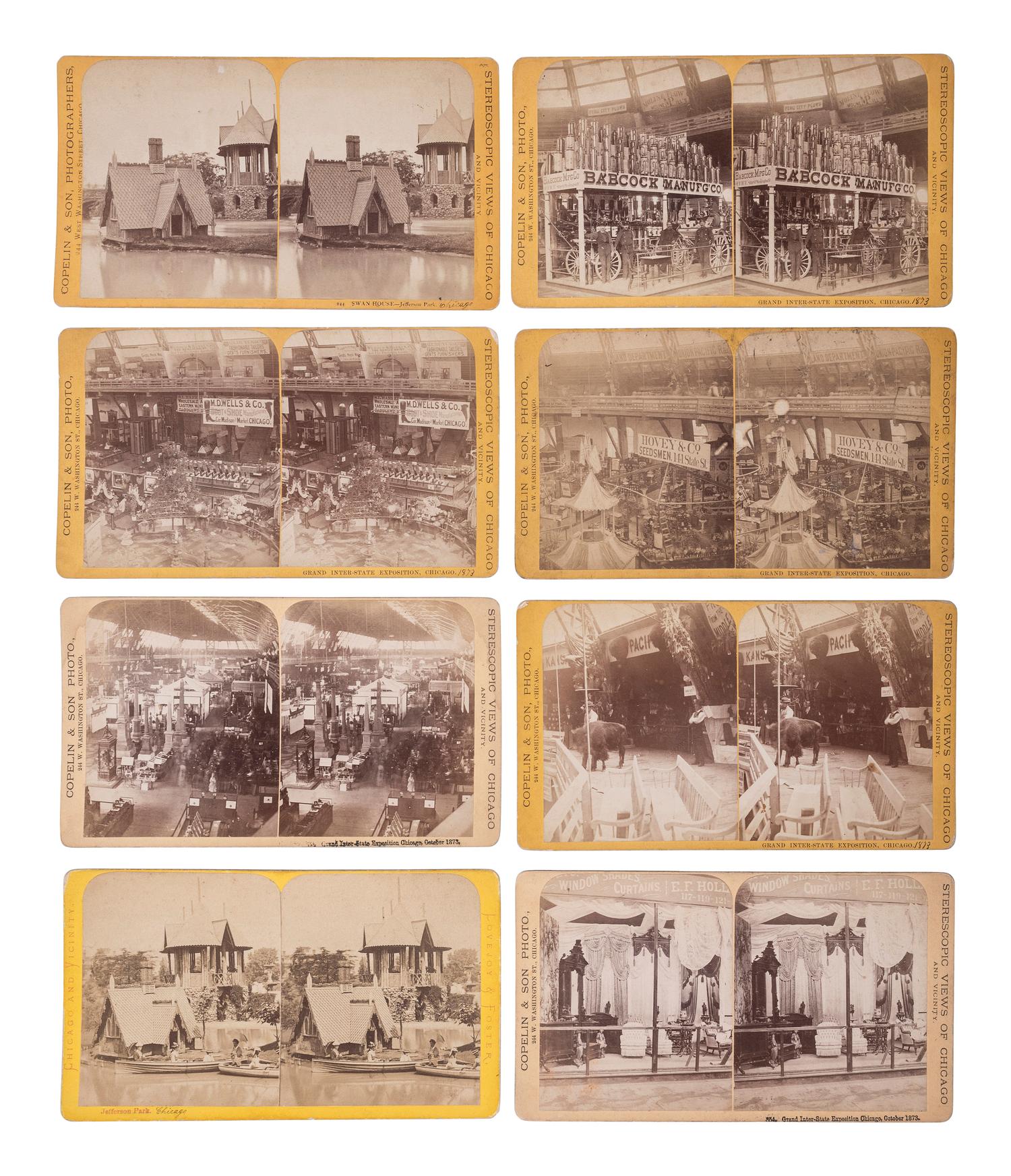 [CHICAGO]. A large group of press photographs, stereoviews, snapshots, and a bird's-eye view engraving.
