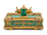 An Empire Style Gilt Bronze and Malachite Veneered Standish