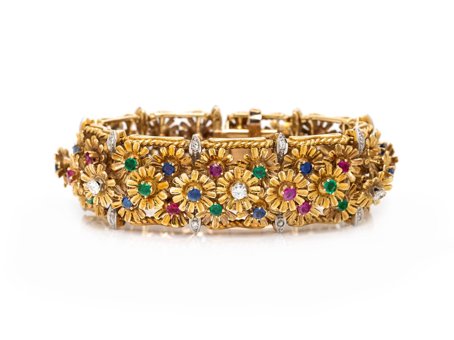 GOLD AND MULTIGEM FLORAL BRACELET