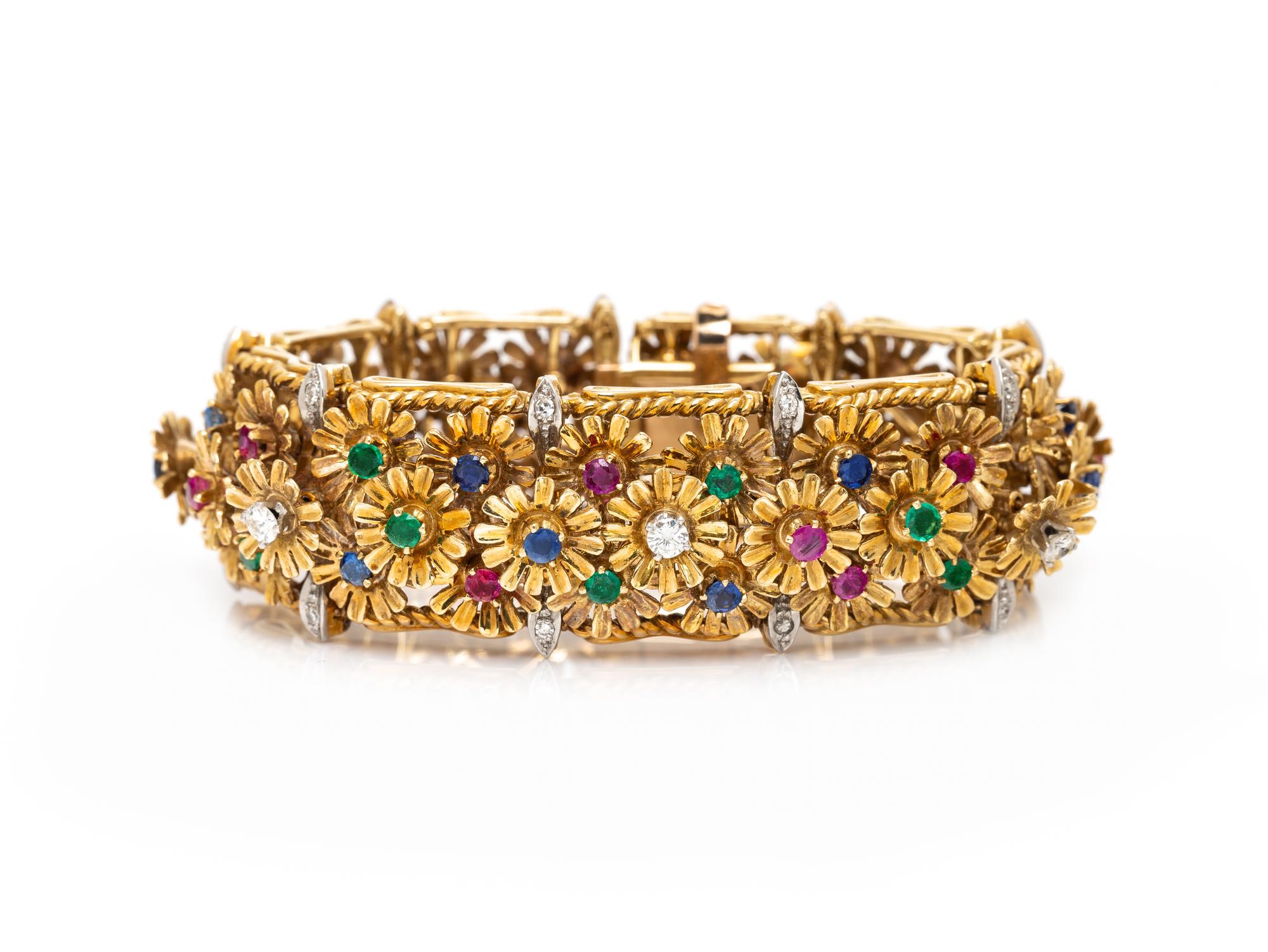 GOLD AND MULTIGEM FLORAL BRACELET