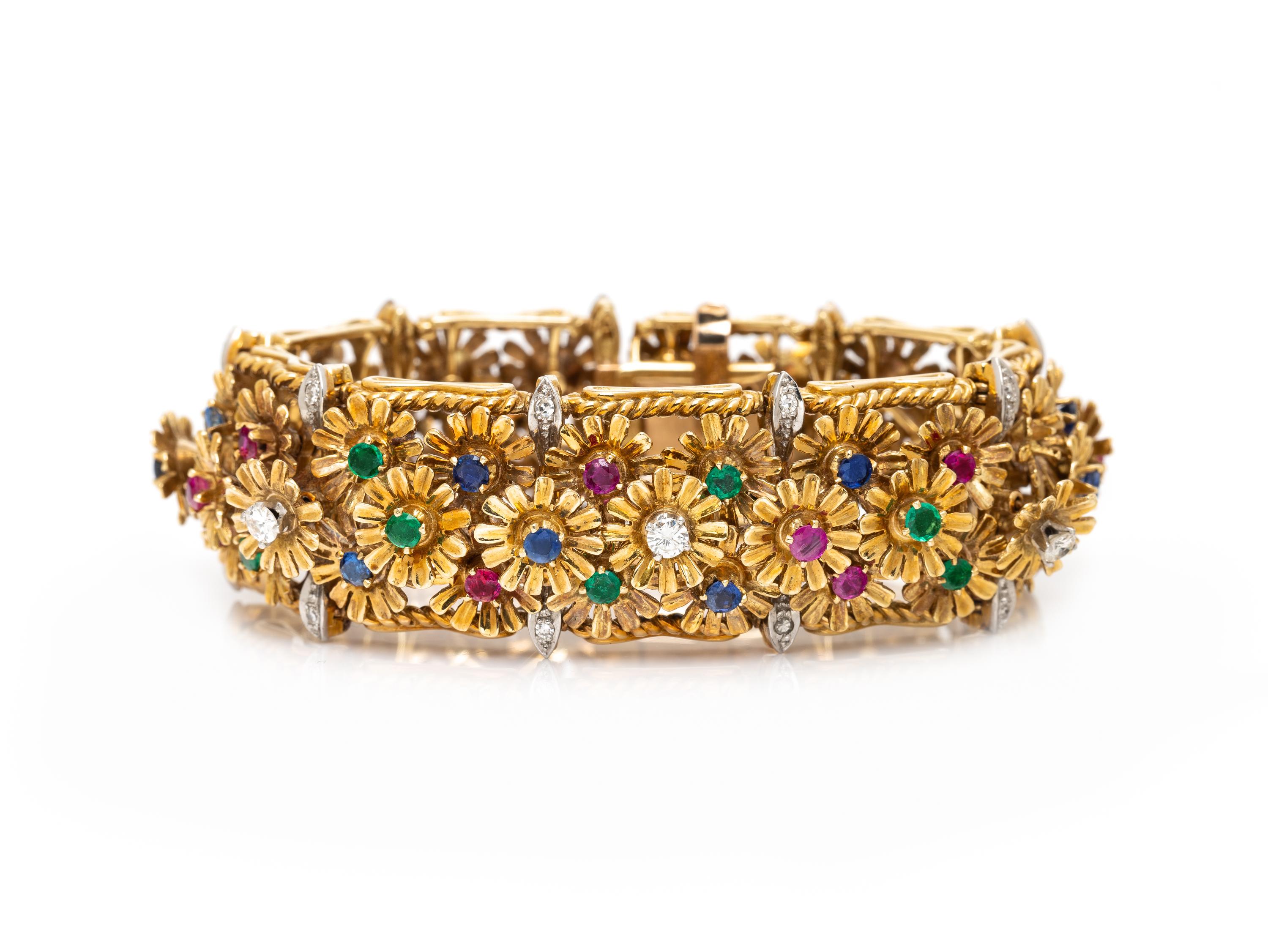 GOLD AND MULTIGEM FLORAL BRACELET