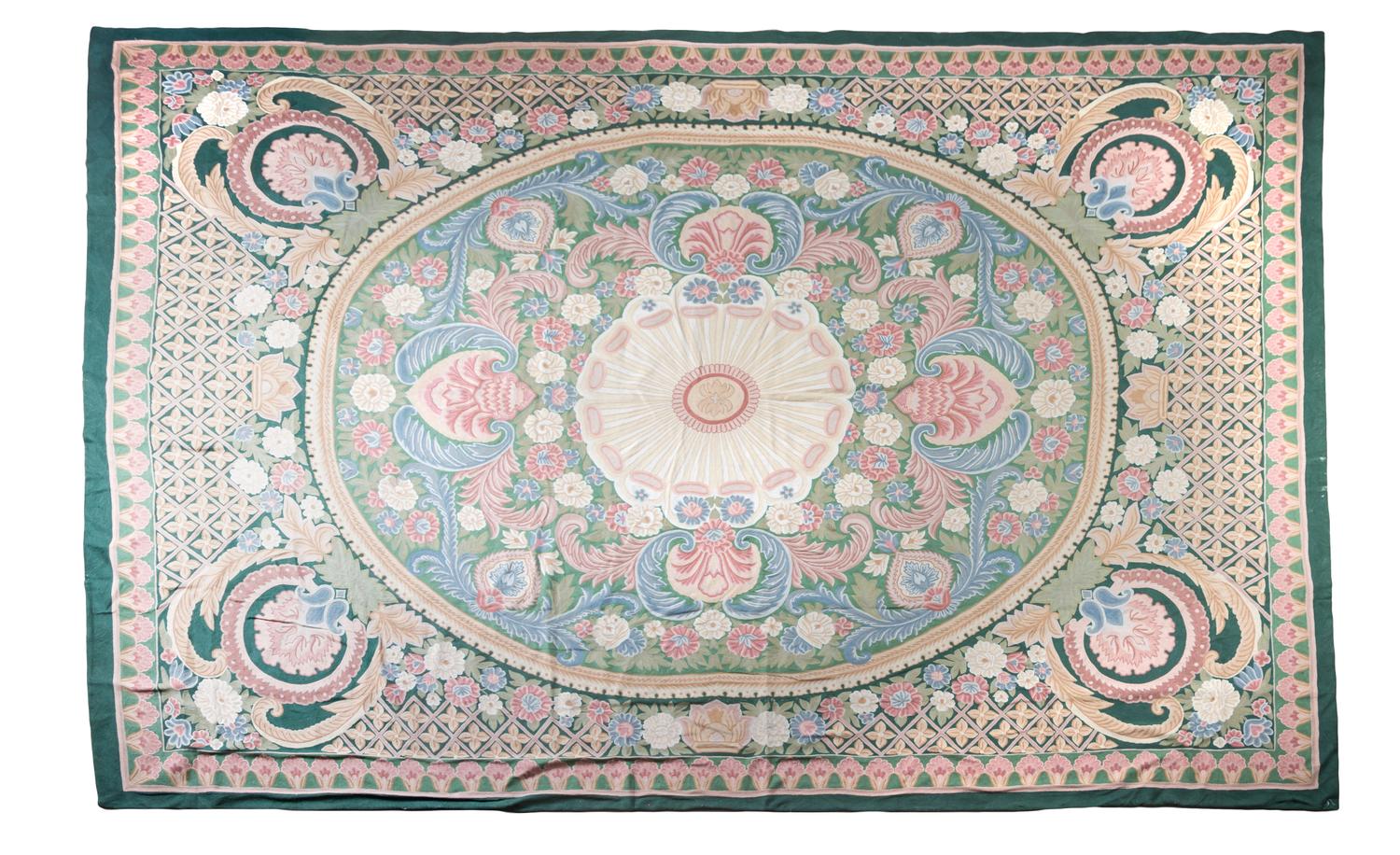 An Aubusson Style Art Nouveau Wool Rug 14 feet x 10 feet.