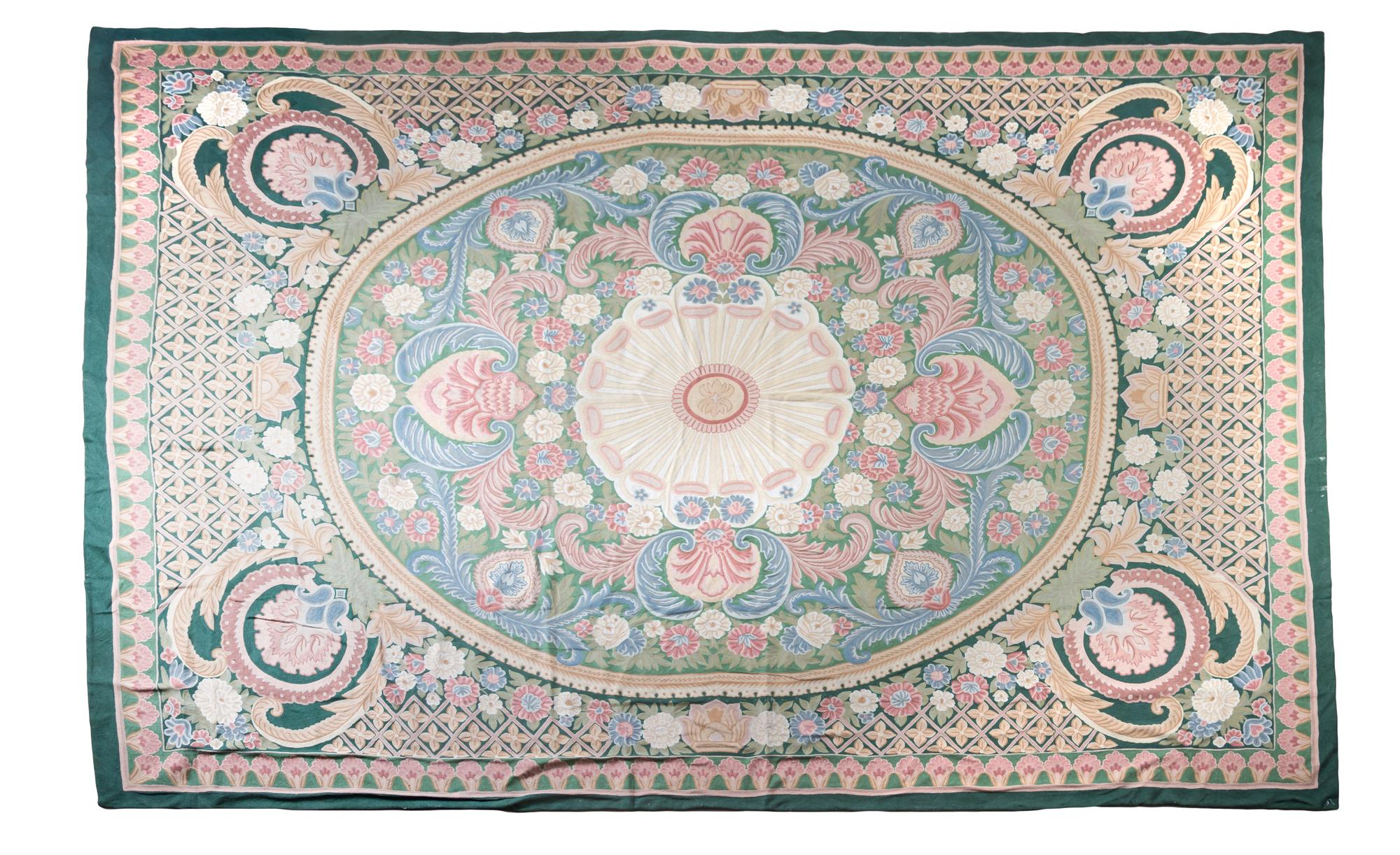 An Aubusson Style Art Nouveau Wool Rug 14 feet x 10 feet.