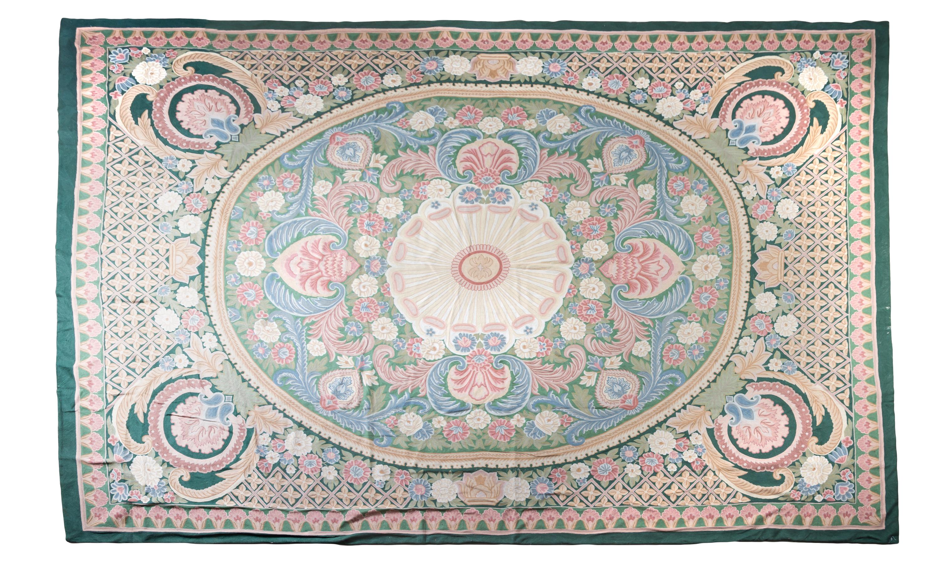 An Aubusson Style Art Nouveau Wool Rug 14 feet x 10 feet.