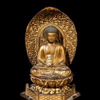 Two Japanese Gilt Wood Figures of Amida Buddha, Edo-Meiji Period 日本江戶時代 木漆金無量壽佛兩尊
