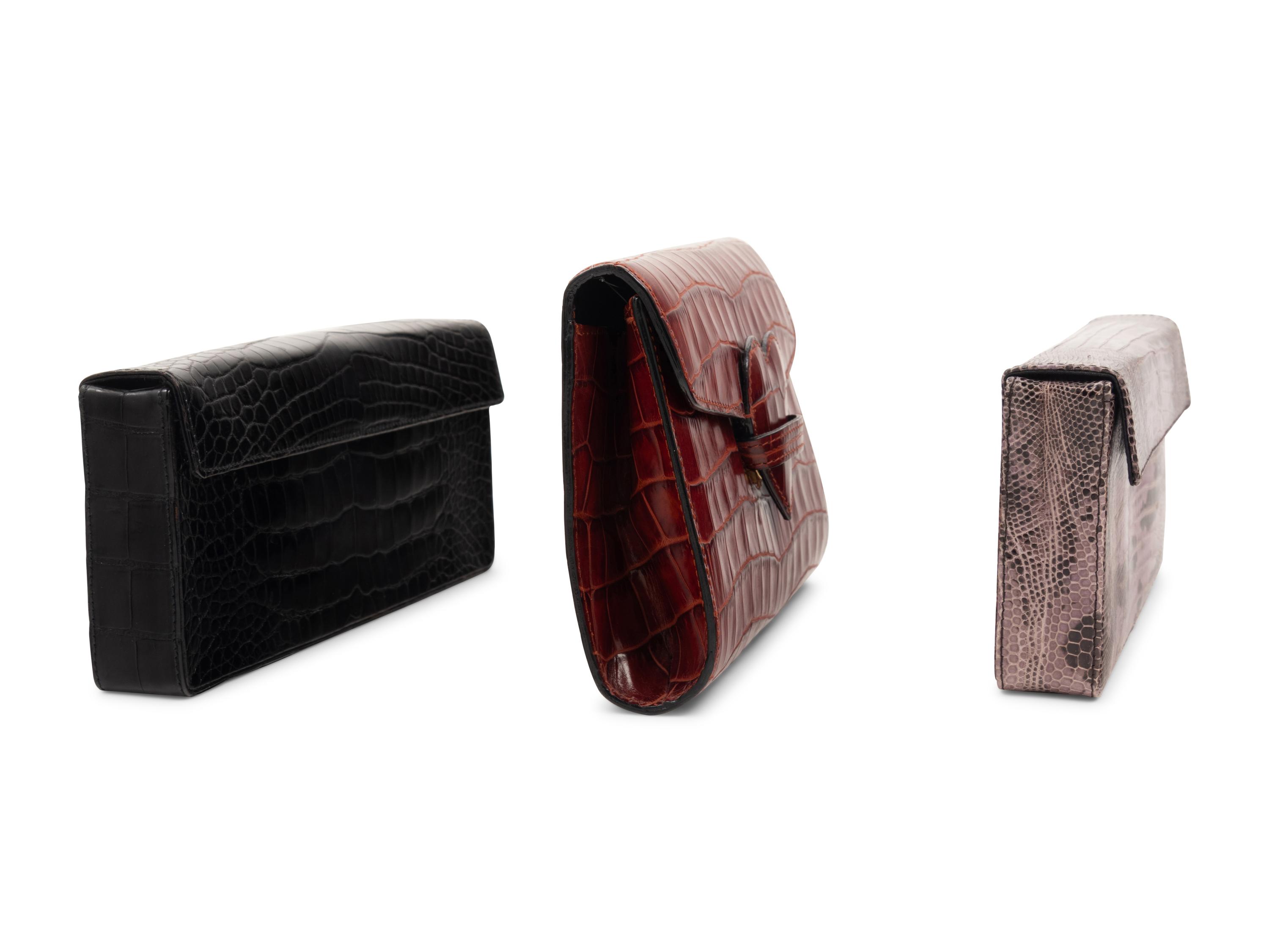Three Designer Leather Clutches: Two Prada, One Rena Lange