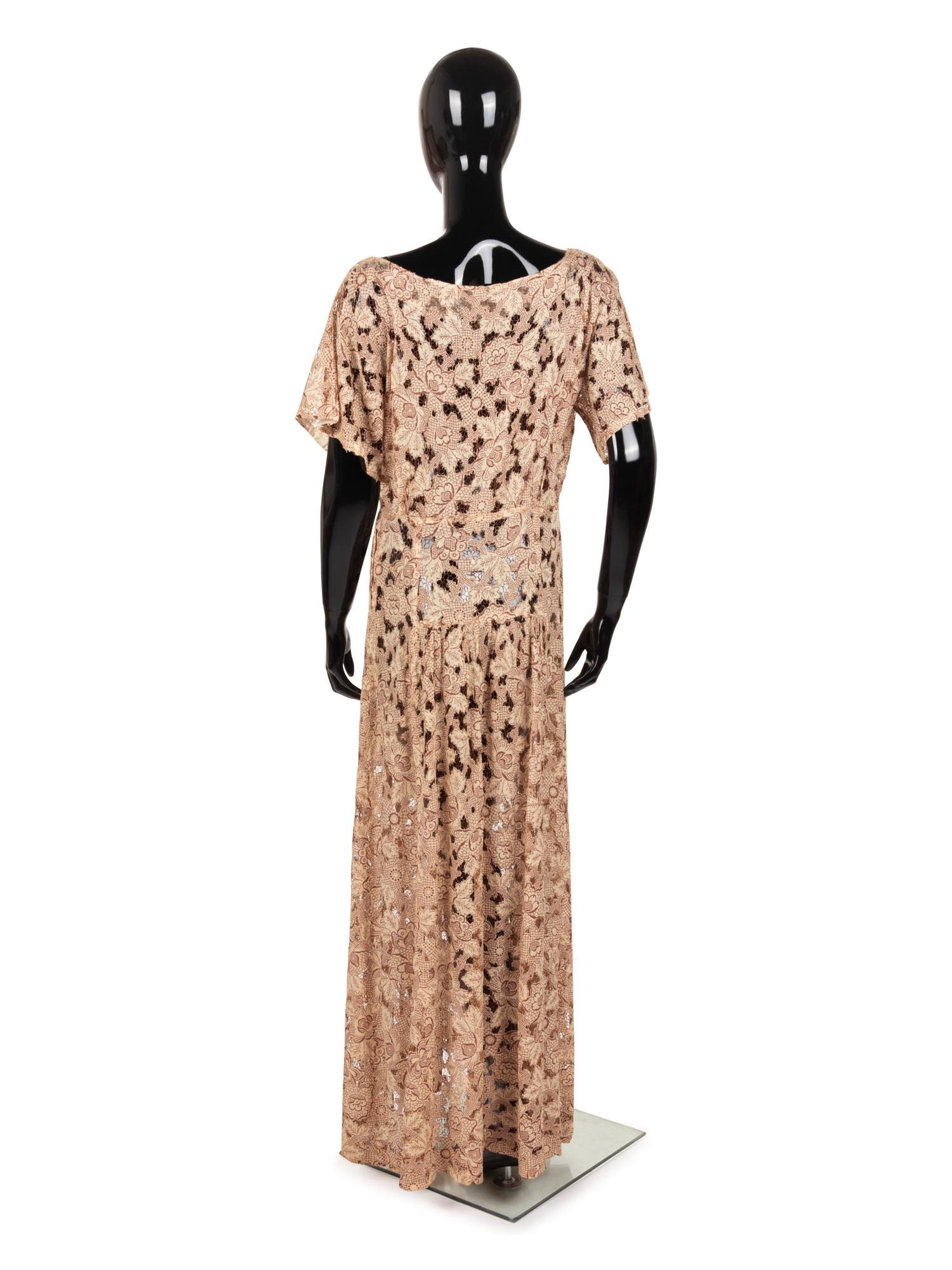 Silk Crepe on Crochet Net Dress, 1930s