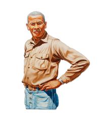 Two works: Male in Purple Shirt and Male in Tan Shirt