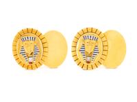 EGYPTIAN REVIVAL, YELLOW GOLD AND ENAMEL CUFFLINKS