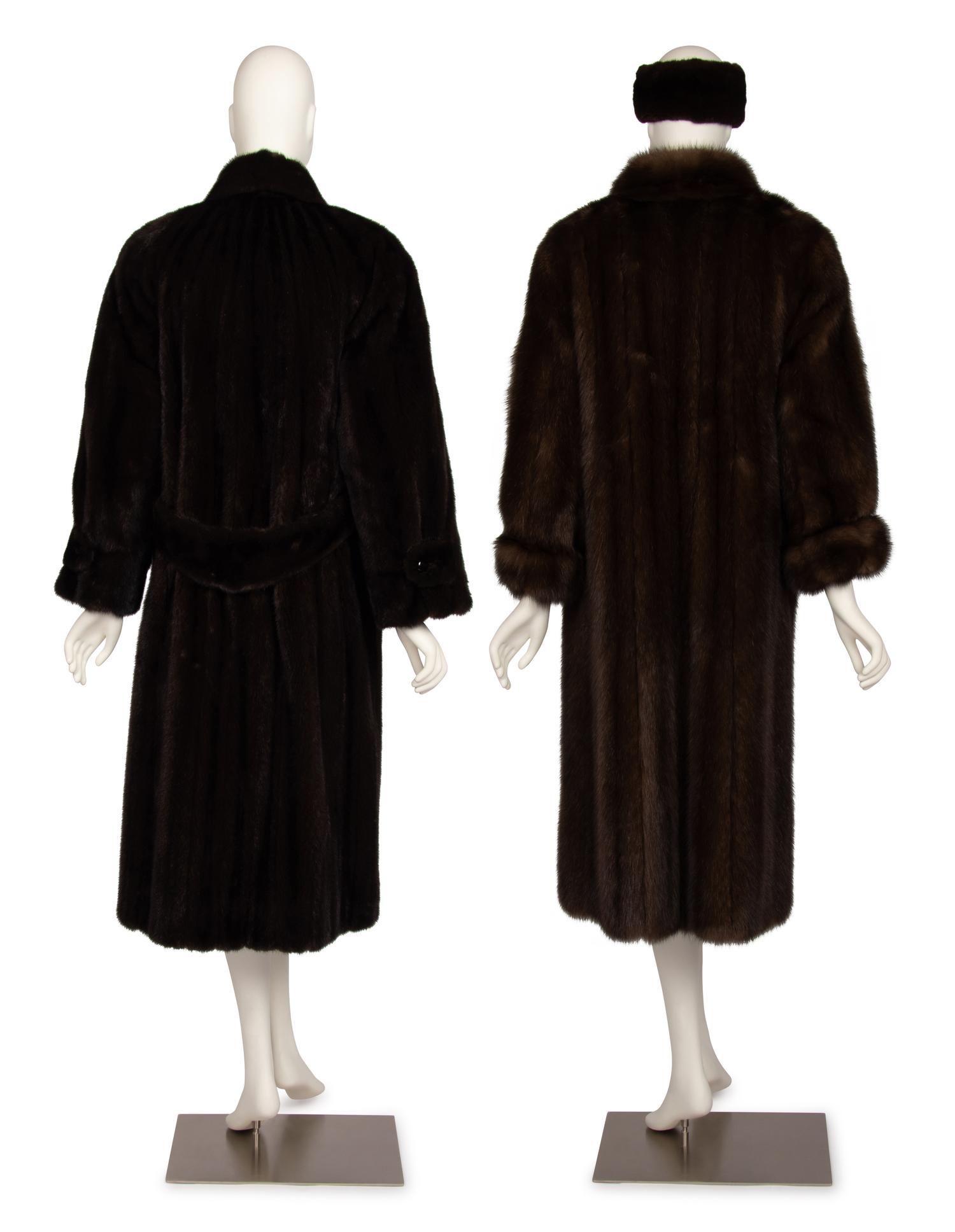 Two Fur Coats: J. Mendel Sable and Black Onyx Mink, with J. Mendel Headband