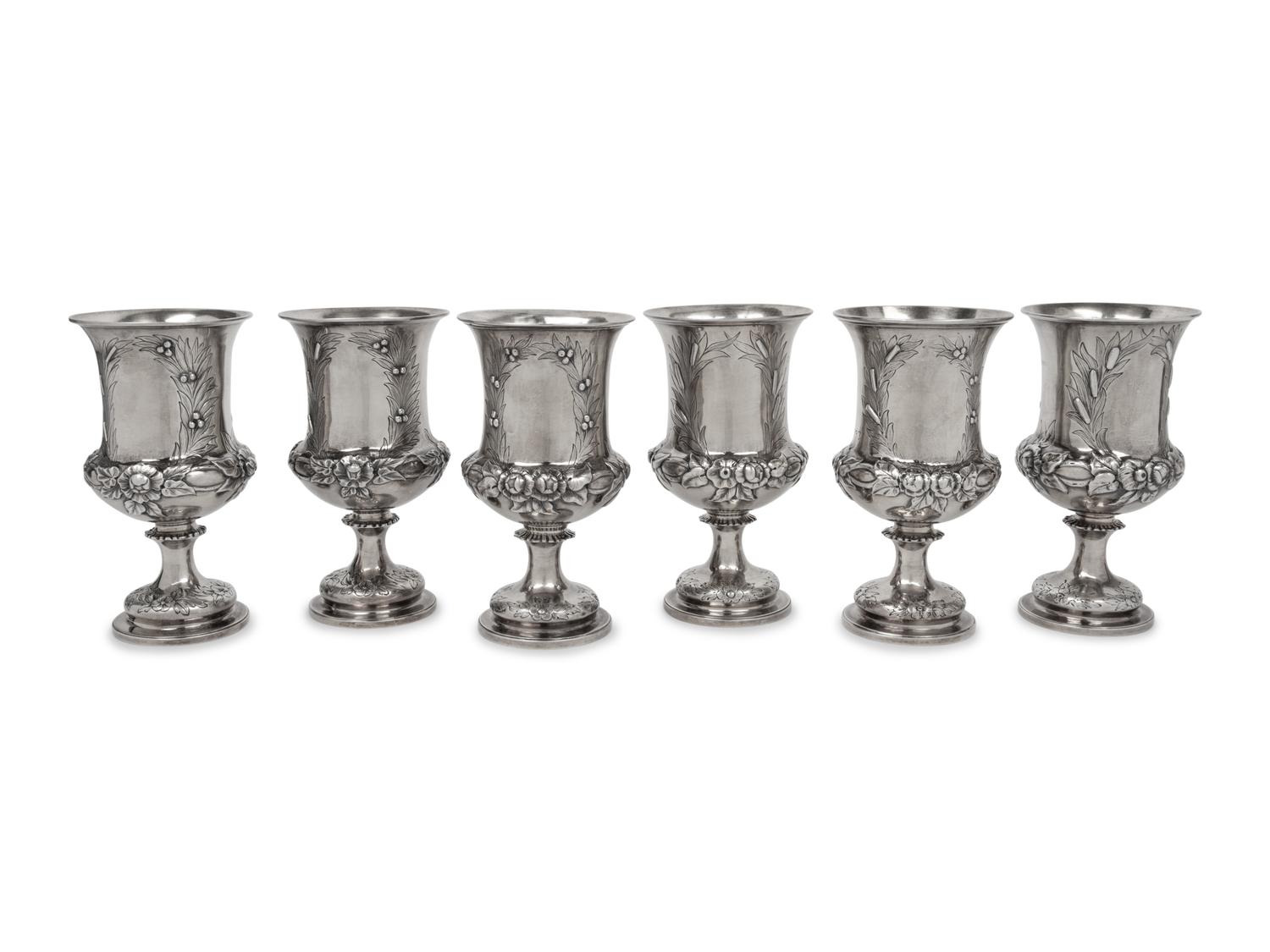 A Set of Six English Silver Wine Goblets