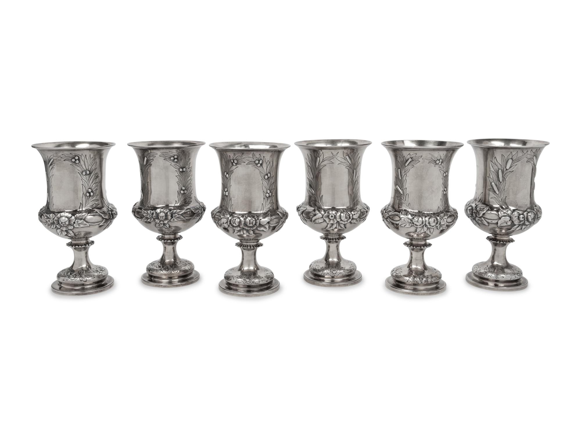 A Set of Six English Silver Wine Goblets