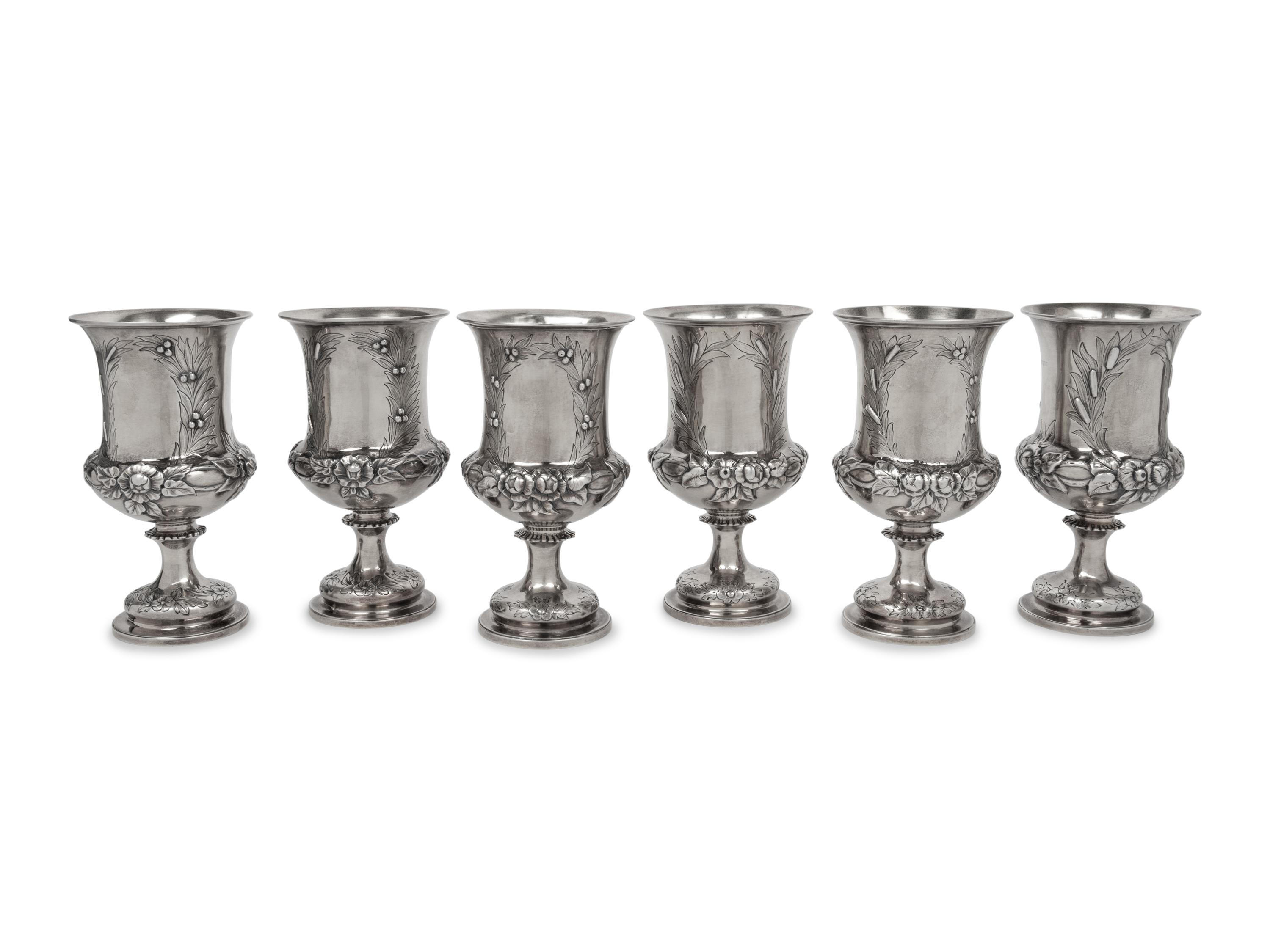 A Set of Six English Silver Wine Goblets