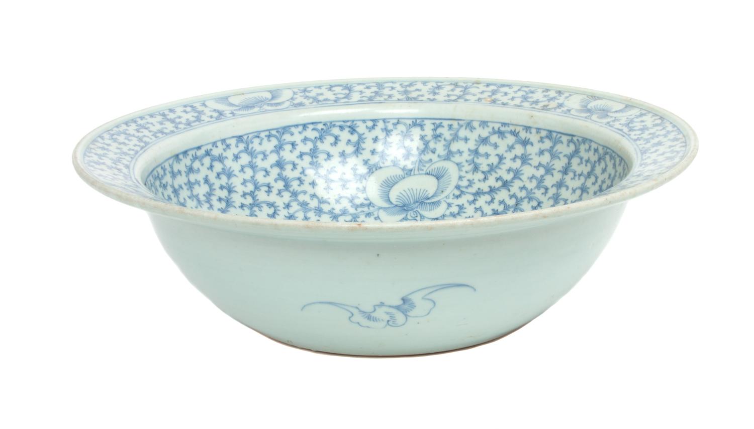 A Chinese Blue and White Porcelain Basin Diameter 16 1/2 inches.