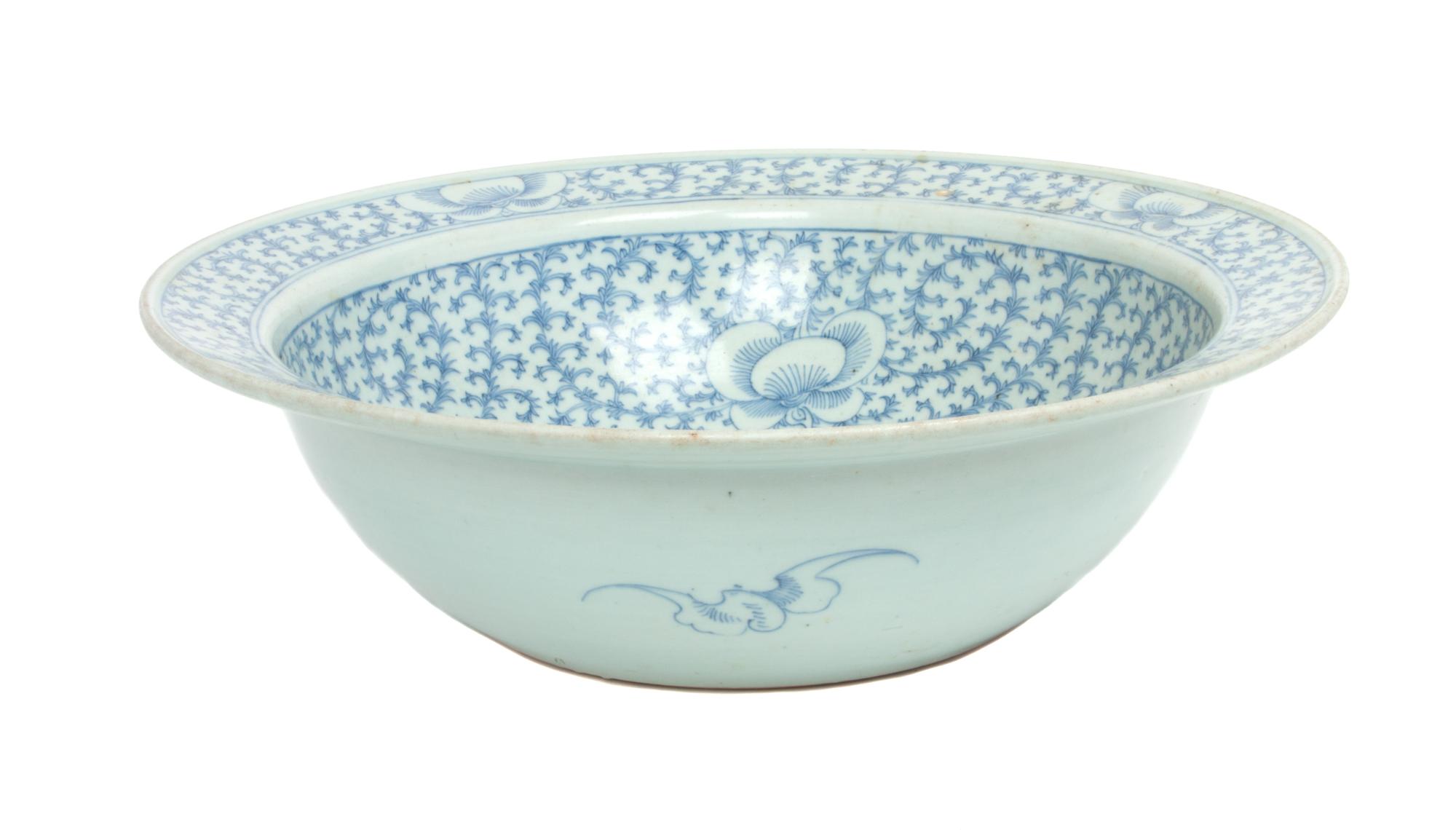 A Chinese Blue and White Porcelain Basin Diameter 16 1/2 inches.
