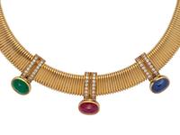 AUSTRIAN, YELLOW GOLD, MULTIGEM AND DIAMOND NECKLACE