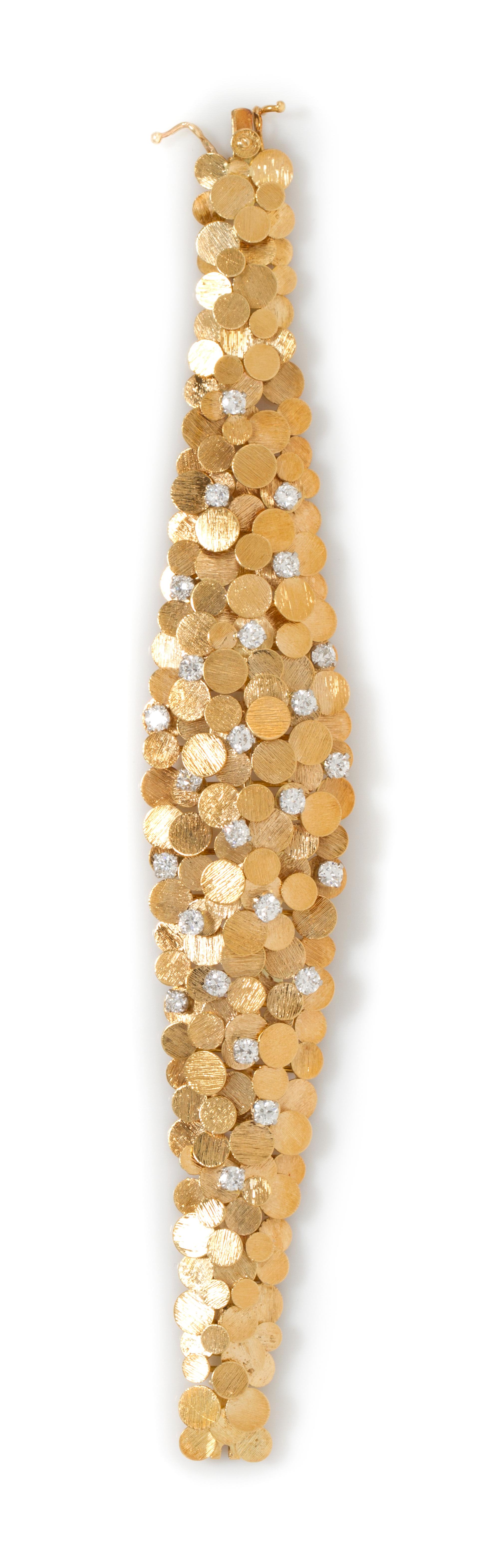 An 18 Karat Yellow Gold and Diamond Bracelet, 35.60 dwts.