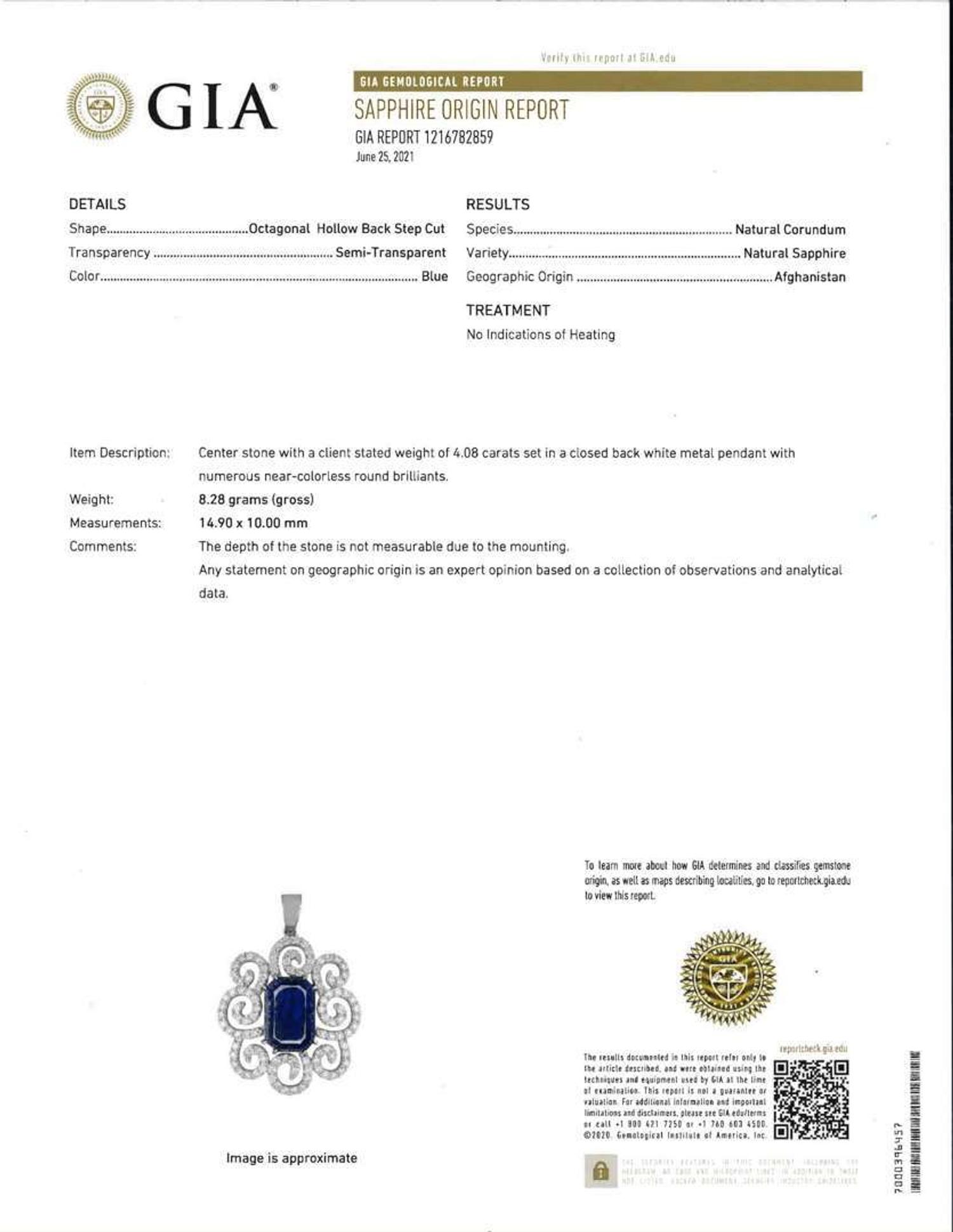 An 18K White Gold Necklace with Sapphire and Diamond Pendant Natural Sapphire, Afghanistan