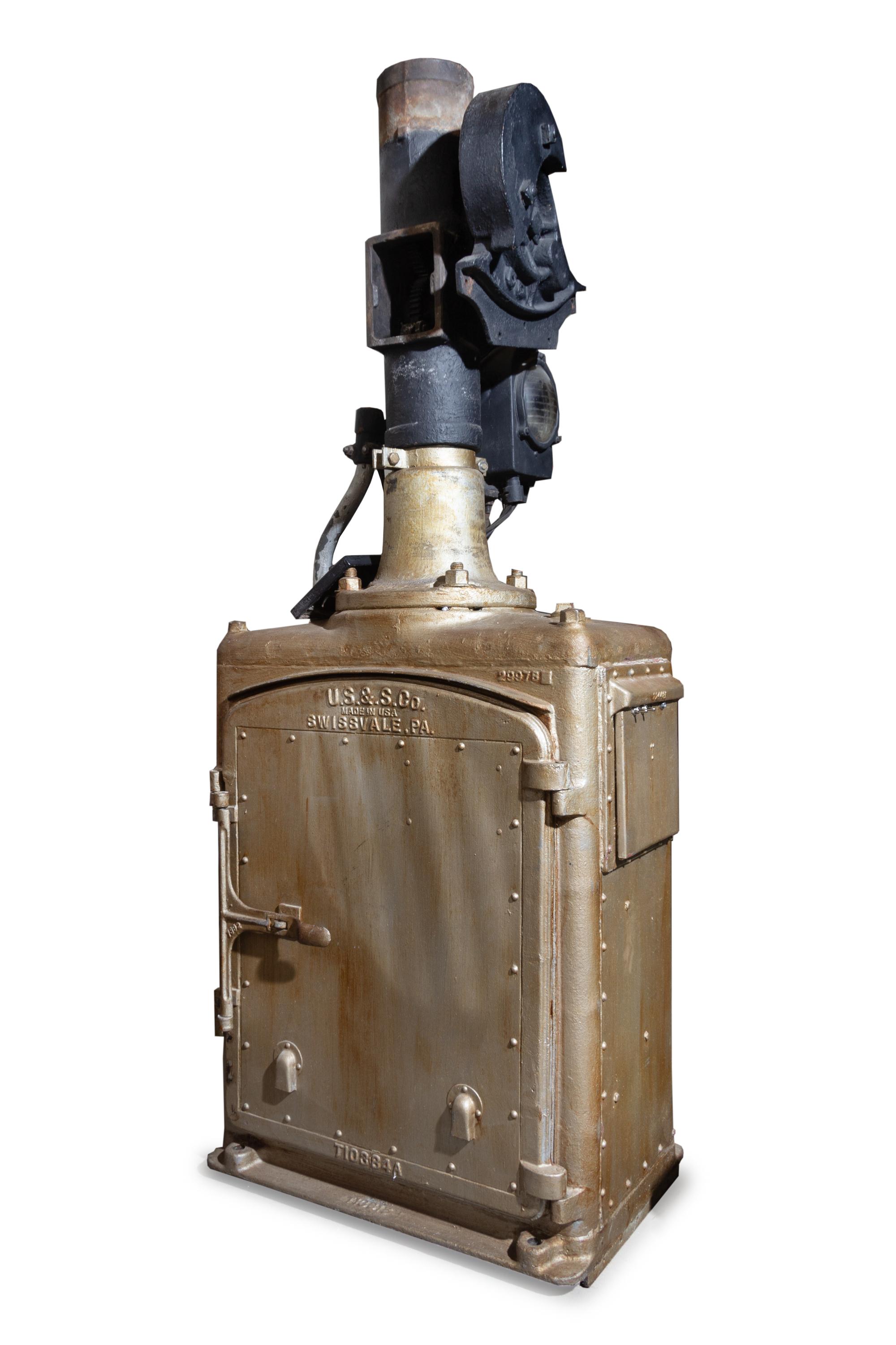 A Union Switch and Signal Painted Metal Railroad Semaphore Three-Light Signal