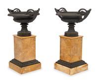 A Pair of Louis Phillipe Bronze and Sienna Marble Cassolettes